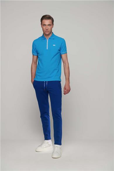 FERMUAR VE KONTRAST RENK DETAYLI POLO T-SHIRT