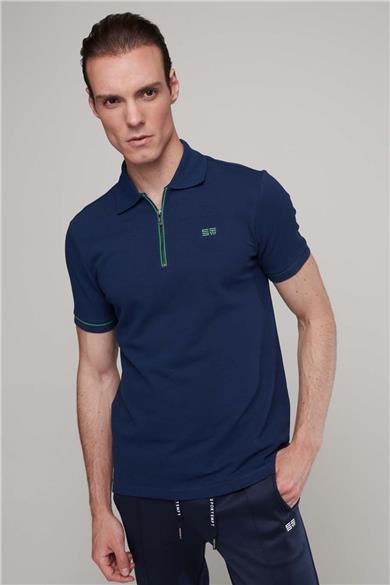 FERMUAR VE KONTRAST RENK DETAYLI POLO T-SHIRT