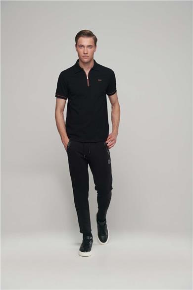 FERMUAR VE KONTRAST RENK DETAYLI POLO T-SHIRT