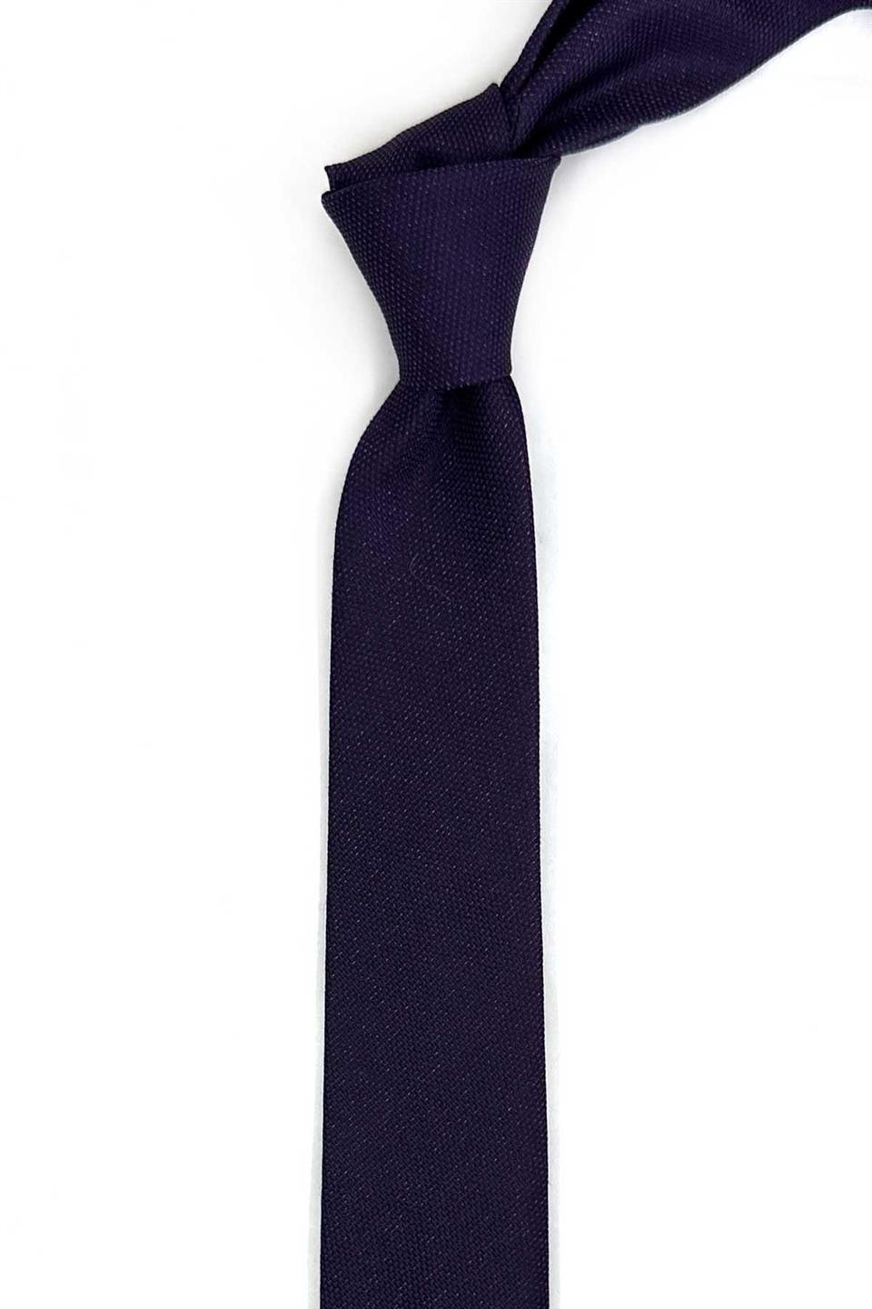 4.7 cm Mürdüm Düz Ultra Slim Simli İpek Kravat İK2326