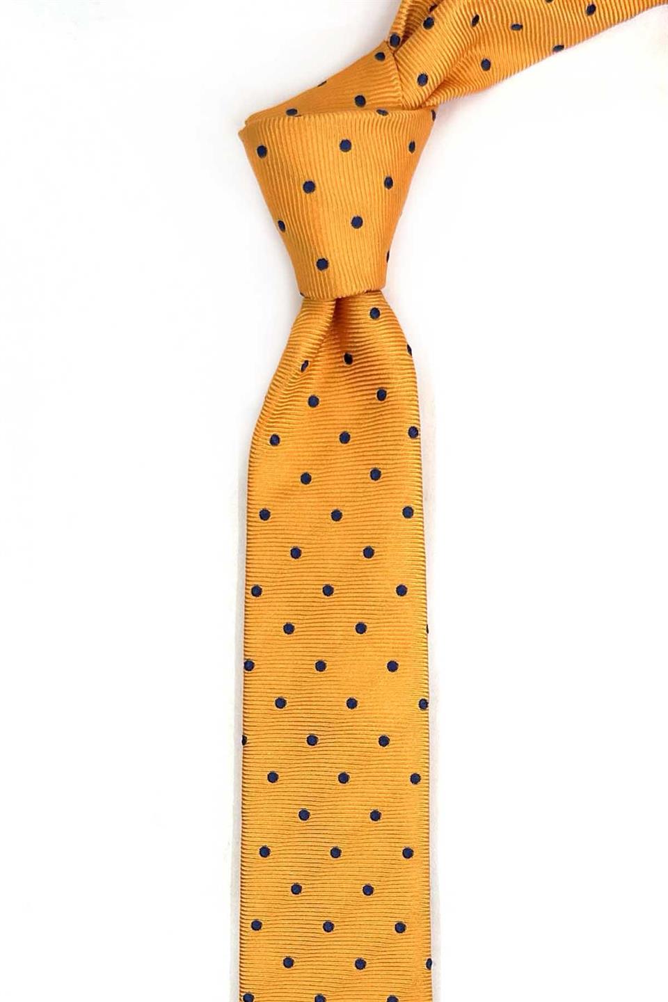 4.5 cm Sarı Puantiye Desen Ultra Slim İpek Kravat İK2320