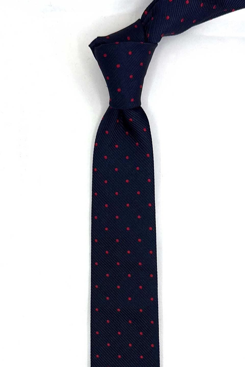 4.8 cm Lacivert Puantiye Desen Ultra Slim İpek Kravat İK2341