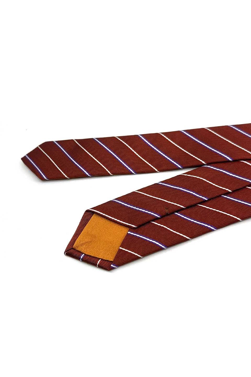 4.6 cm Kiremit Çizgi Desen Ultra Slim İpek Kravat İK2330