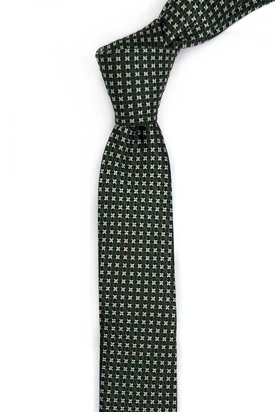 4.7 cm Yeşil Motif Desen Ultra Slim İpek Kravat İK2327