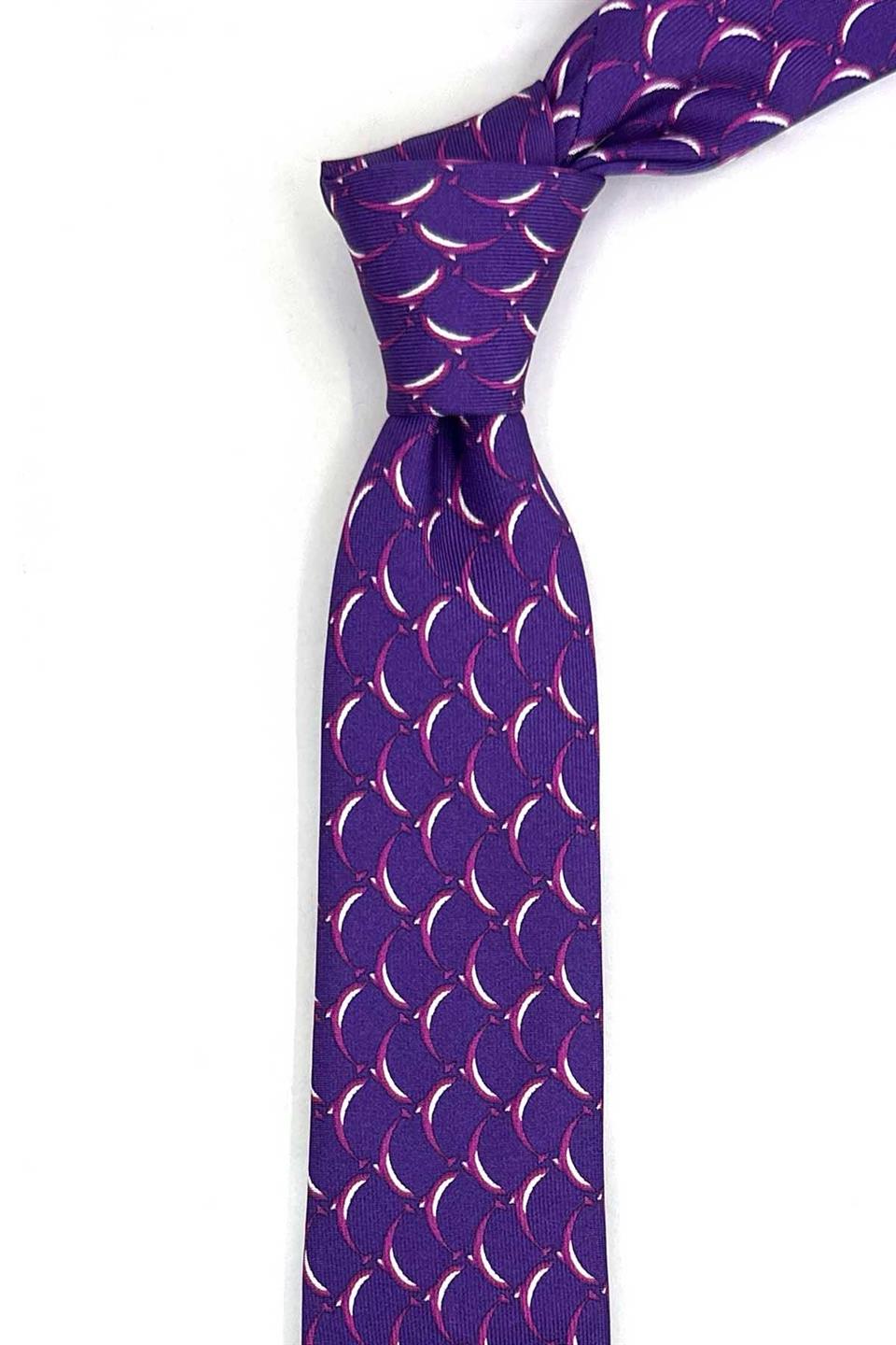 6.5 cm Mor Motif Desen İpek Kravat İK2307