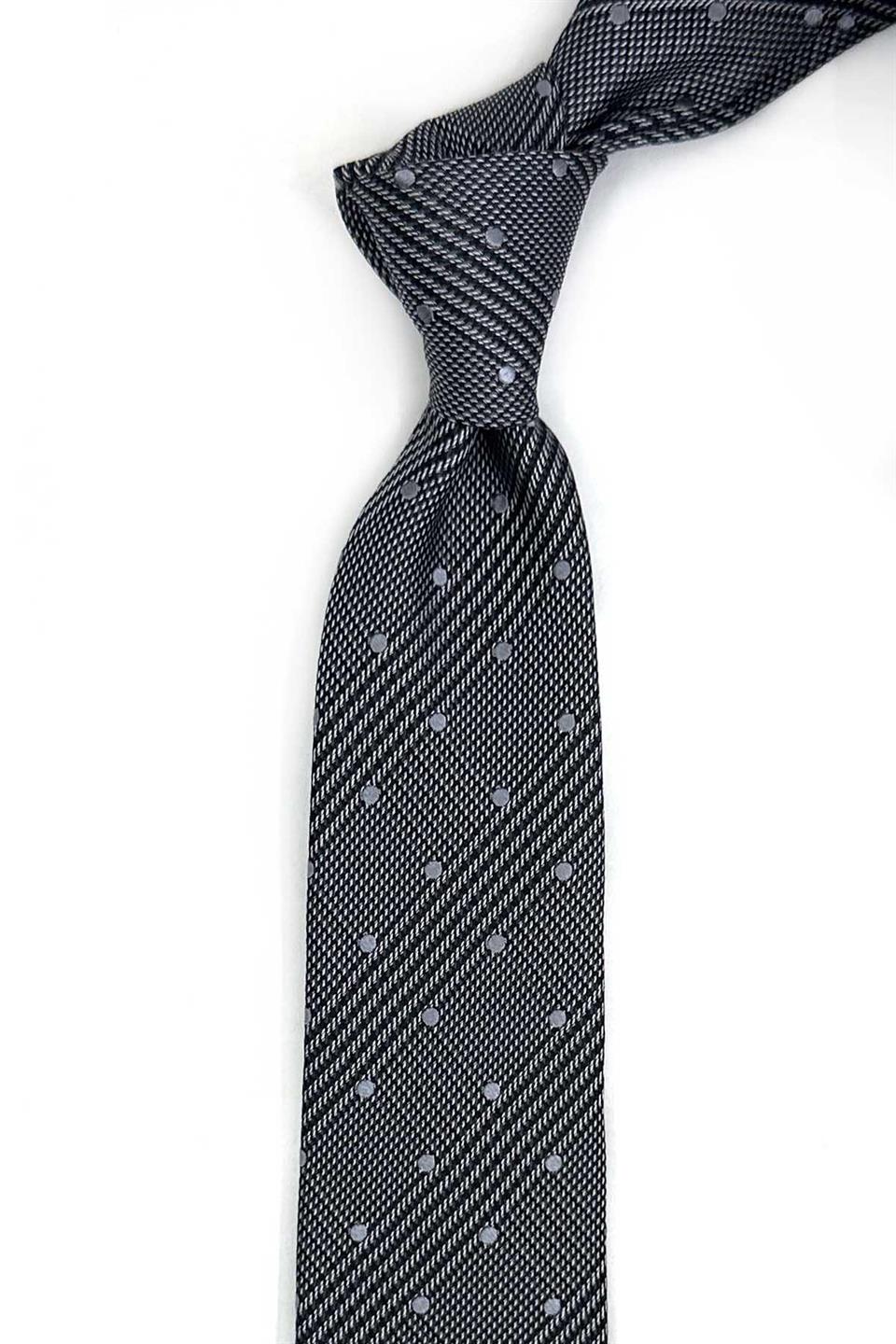 6.5 cm Gri Ekose Desen İtalyan İpek Kravat İK2308