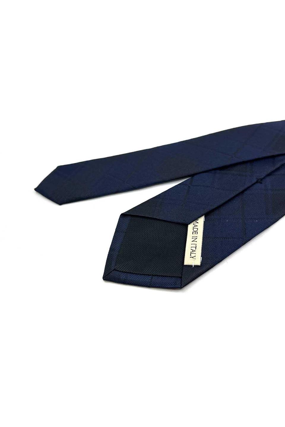 7 cm Lacivert Ekose Arma Desenli İpek Kravat İK2315
