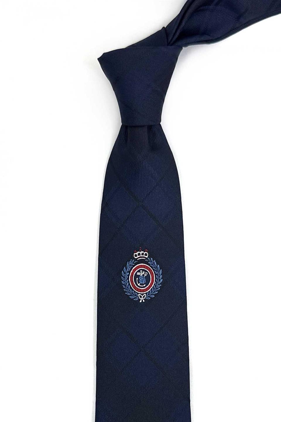 7 cm Lacivert Ekose Arma Desenli İpek Kravat İK2315