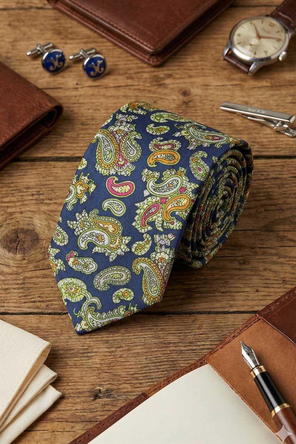 Abbondio Style Çok Renkli Şal Desen İtalyan İpek Kravat İK2237