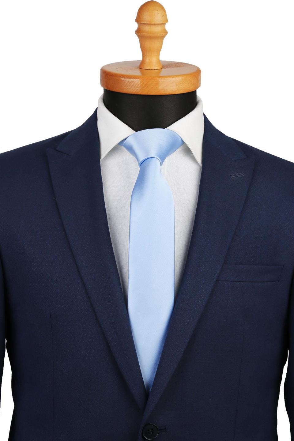 Açık Mavi Düz Slim Saten Kravat SK4500