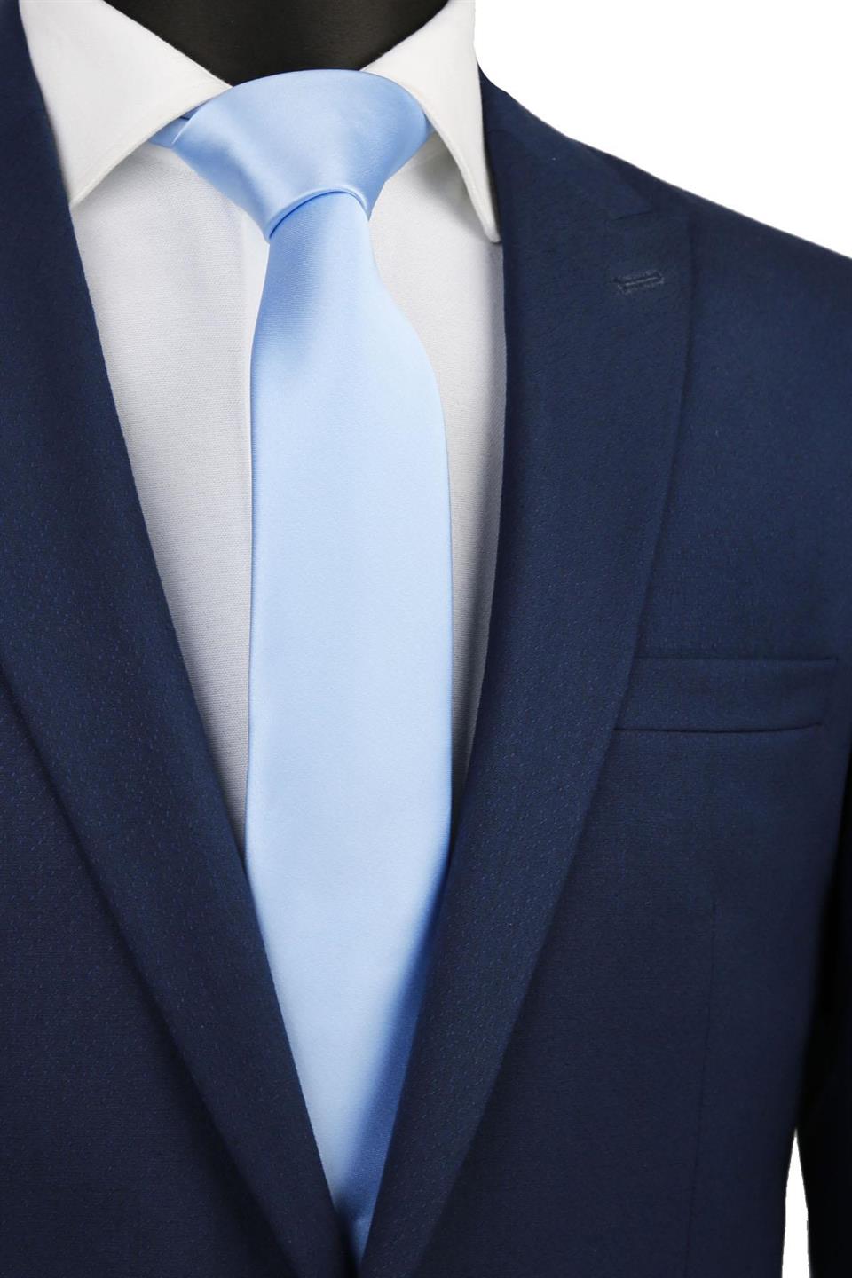 Açık Mavi Düz Slim Saten Kravat SK4500
