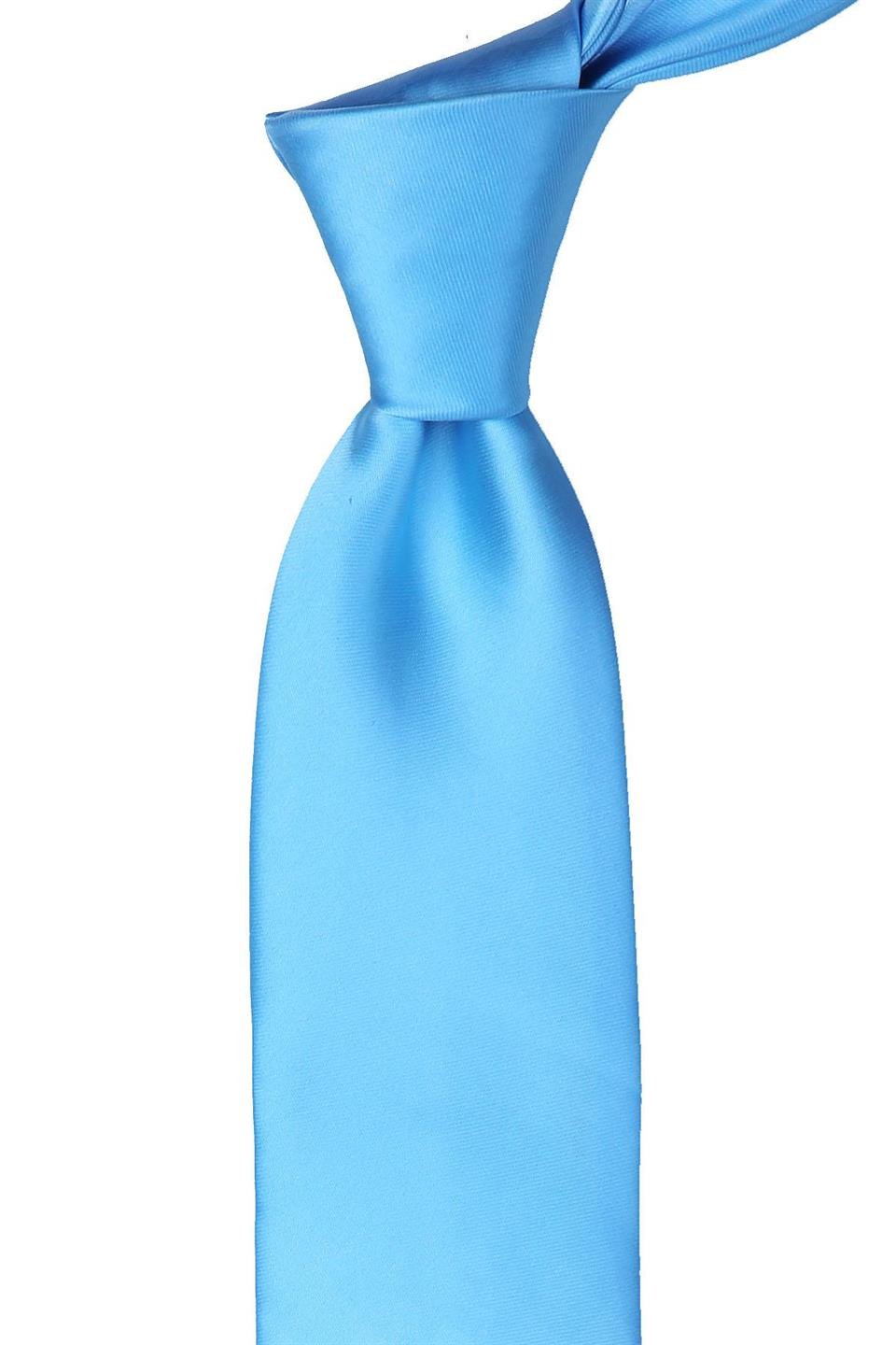 Açık Mavi Mendilli Düz Saten Kravat KK1140