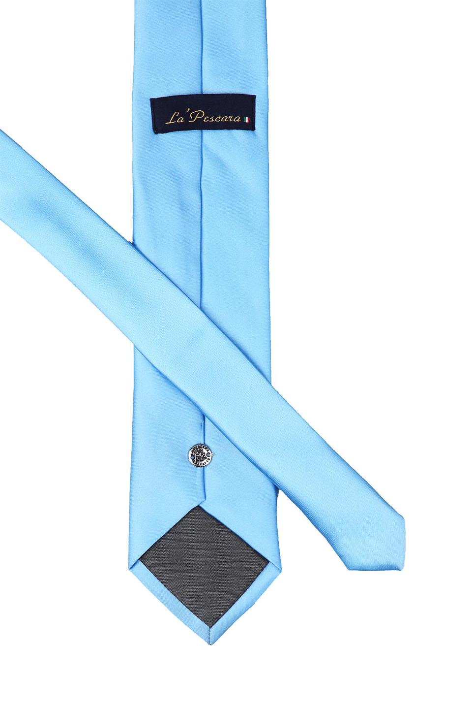 Açık Mavi Mendilli Düz Saten Kravat KK1140