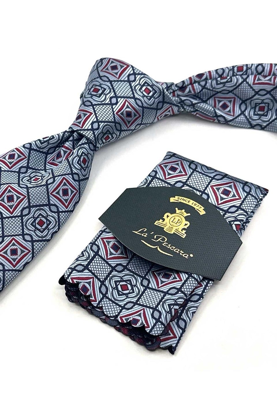 Açık Mavi Motif Desen Mendilli Klasik Kravat KK13767
