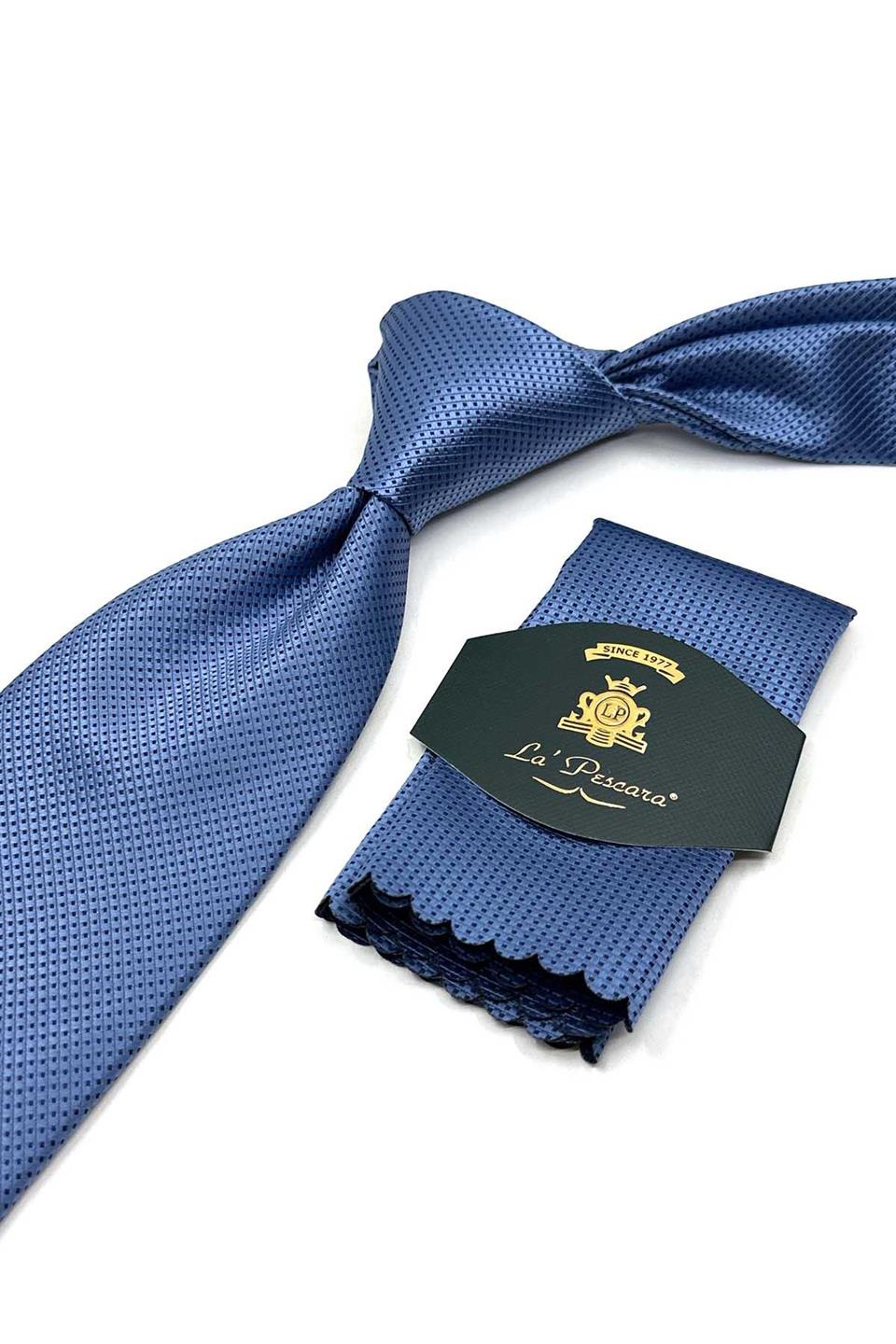 Açık Mavi Nokta Desen Mendilli Klasik Kravat KK13454