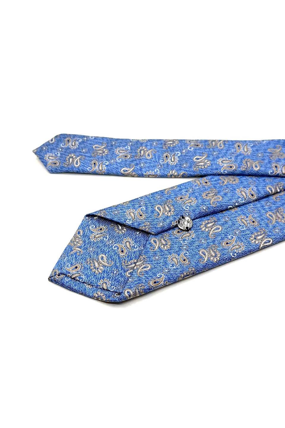 Açık Mavi Şal Desen Mendilli Klasik Kravat KK13115