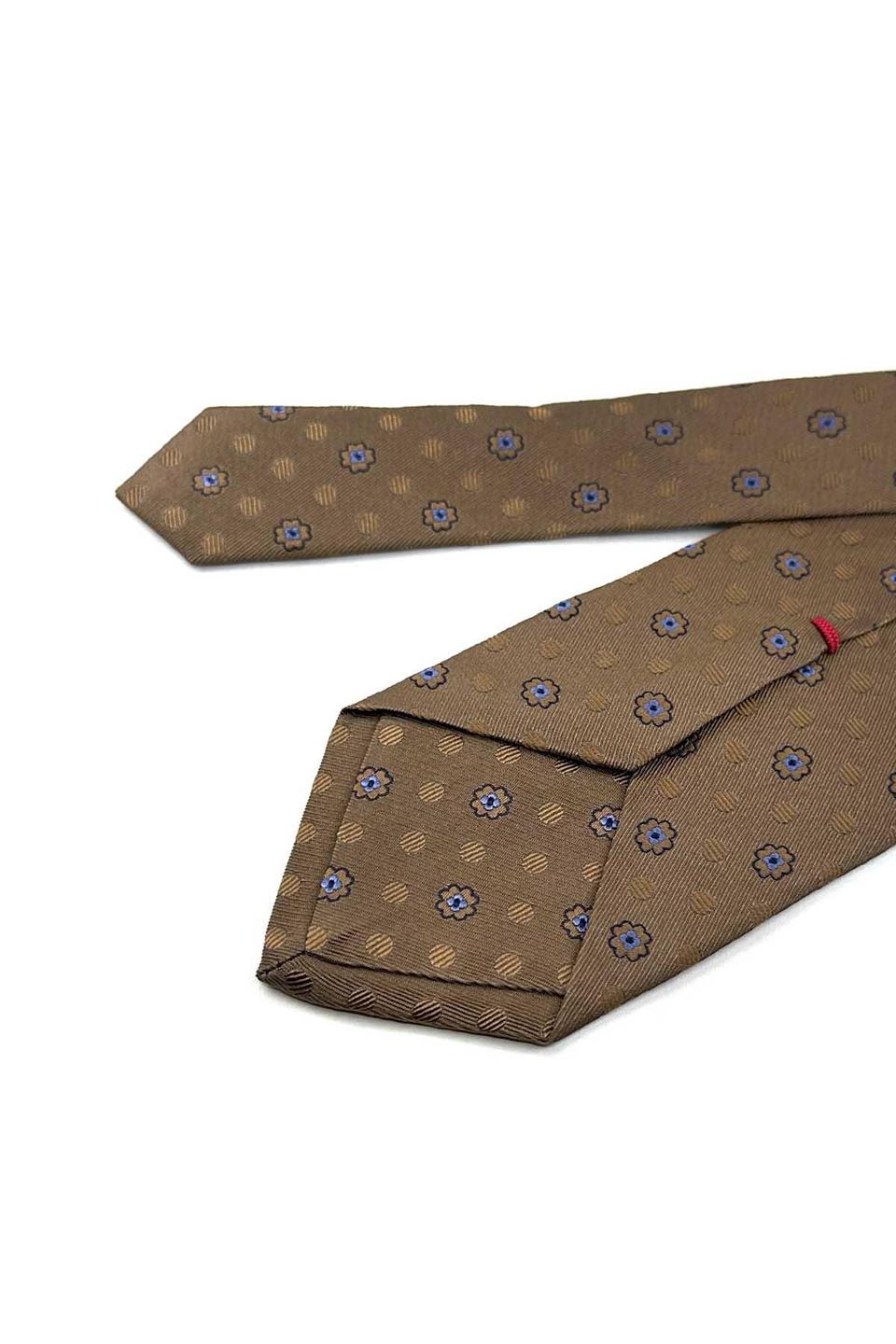Acton Style Kahve Çiçek Desen İtalyan İpek Kravat İK1964