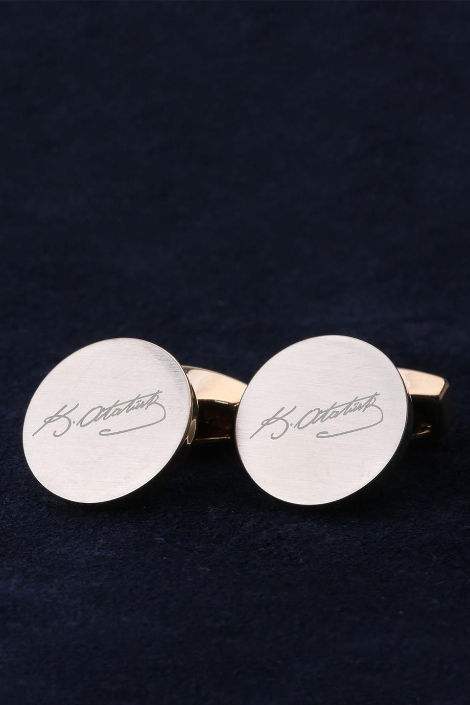 Altın Renk Atatürk İmzalı Kol Düğmesi