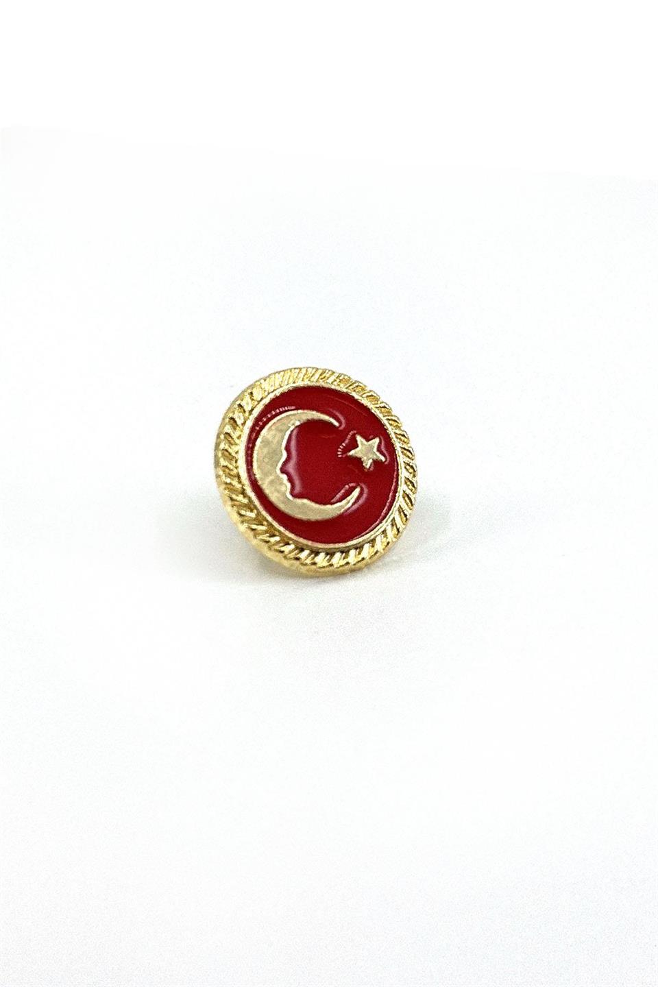Altın Renk Ay Yıldız Atatürk Silüeti Yaka İğnesi YI410