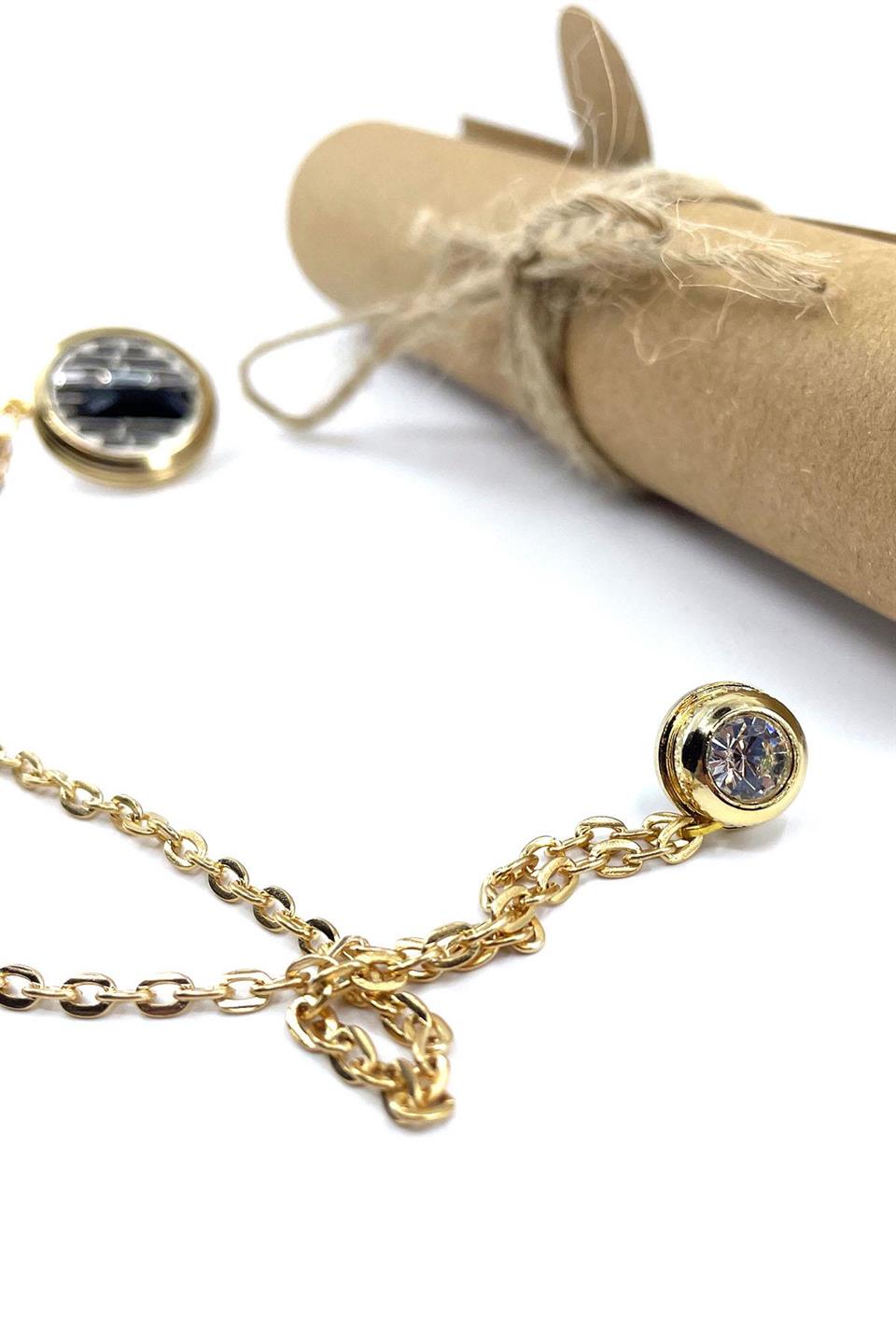 Altın Renk Beyaz Motif Taşlı Zincirli Ceket Yaka İğnesi YI400