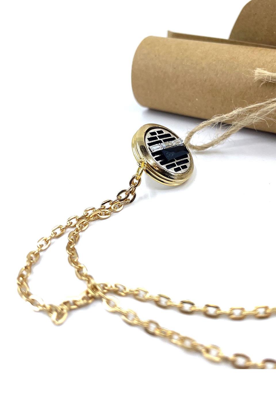 Altın Renk Beyaz Motif Taşlı Zincirli Ceket Yaka İğnesi YI400