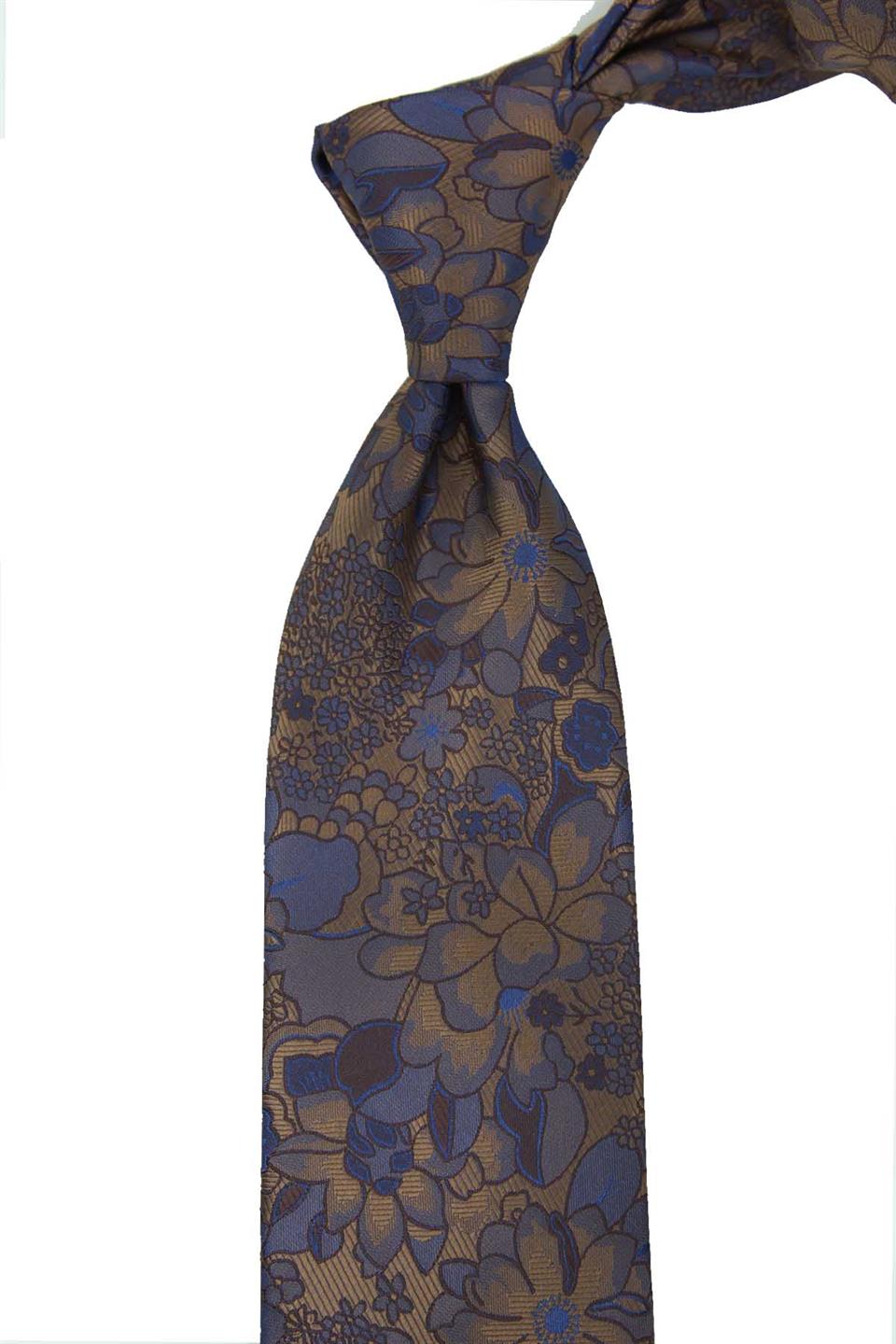 Altın Renk Çiçek Desen Mendilli Klasik Kravat KK12949