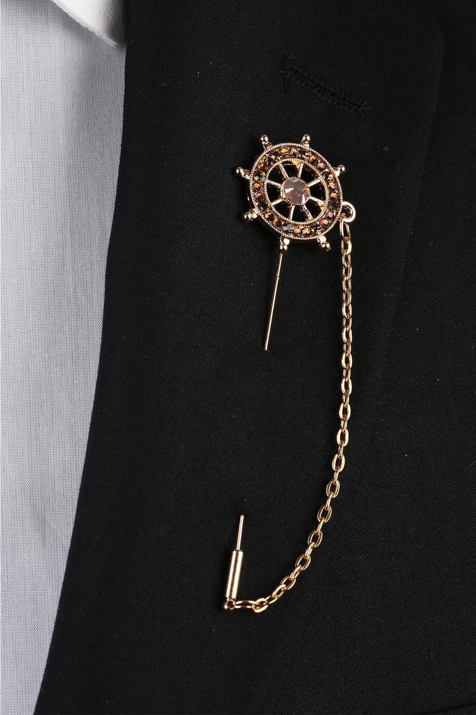 Altın Renk Dümen Motif Yaka İğnesi YI269