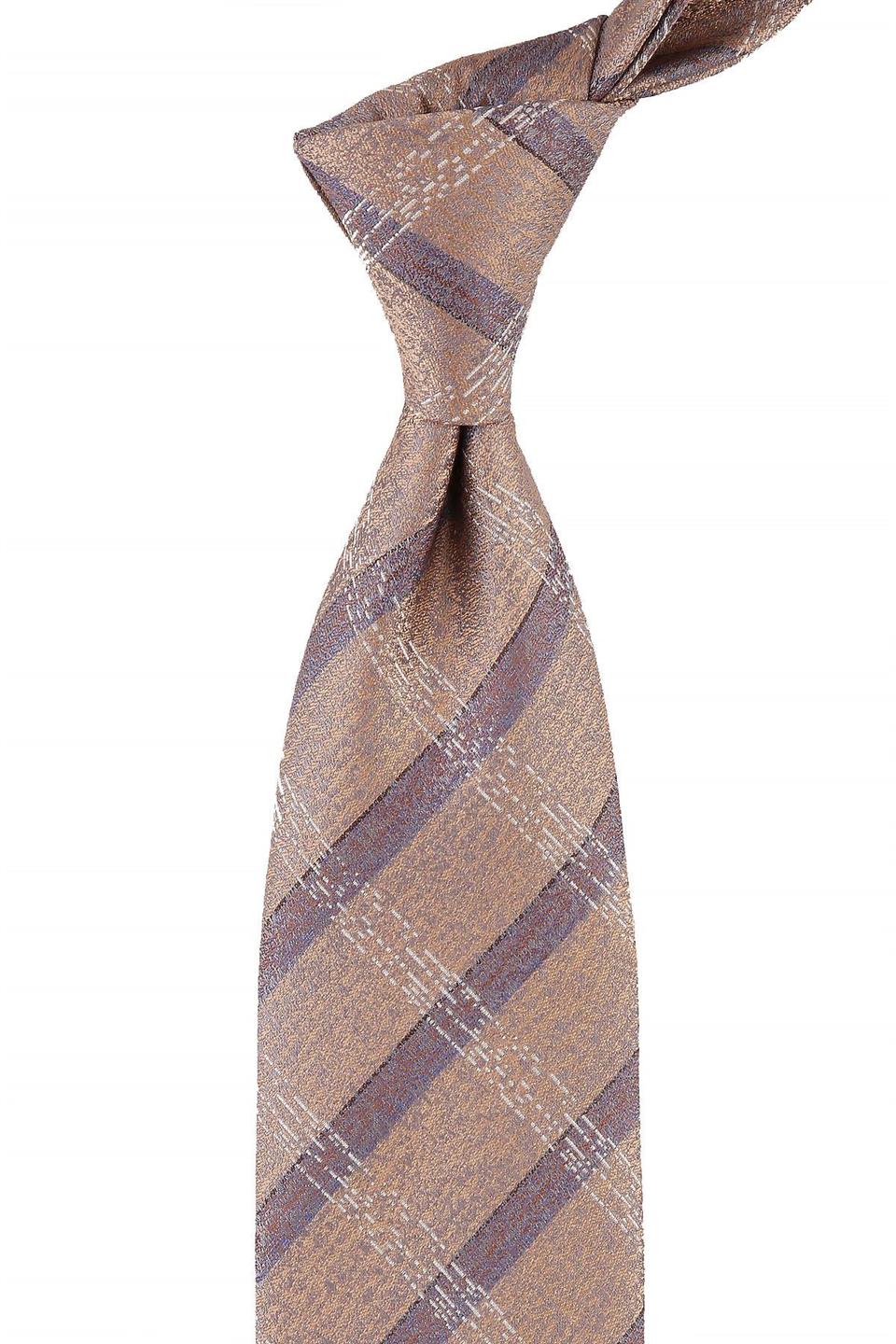 Altın Renk Ekose Desen Mendilli Klasik Kravat KK10762