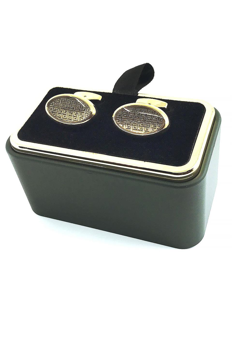 Altın Renk Elips Motif Desen Kol Düğmesi KD1611