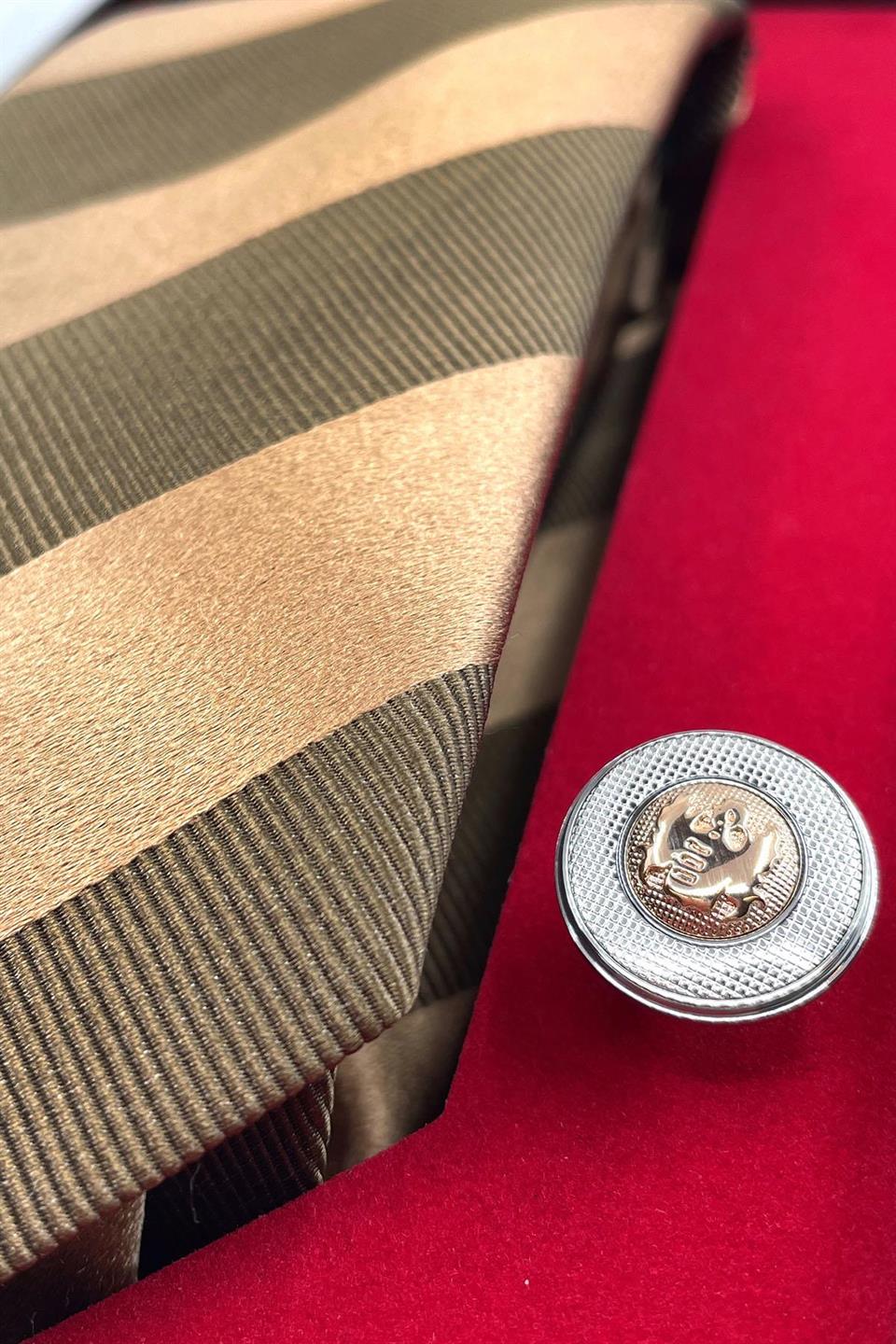 Altın Renk İtalyan İpek Kravat Çelik Kol Düğmesi Erkek Hediye Seti SKS