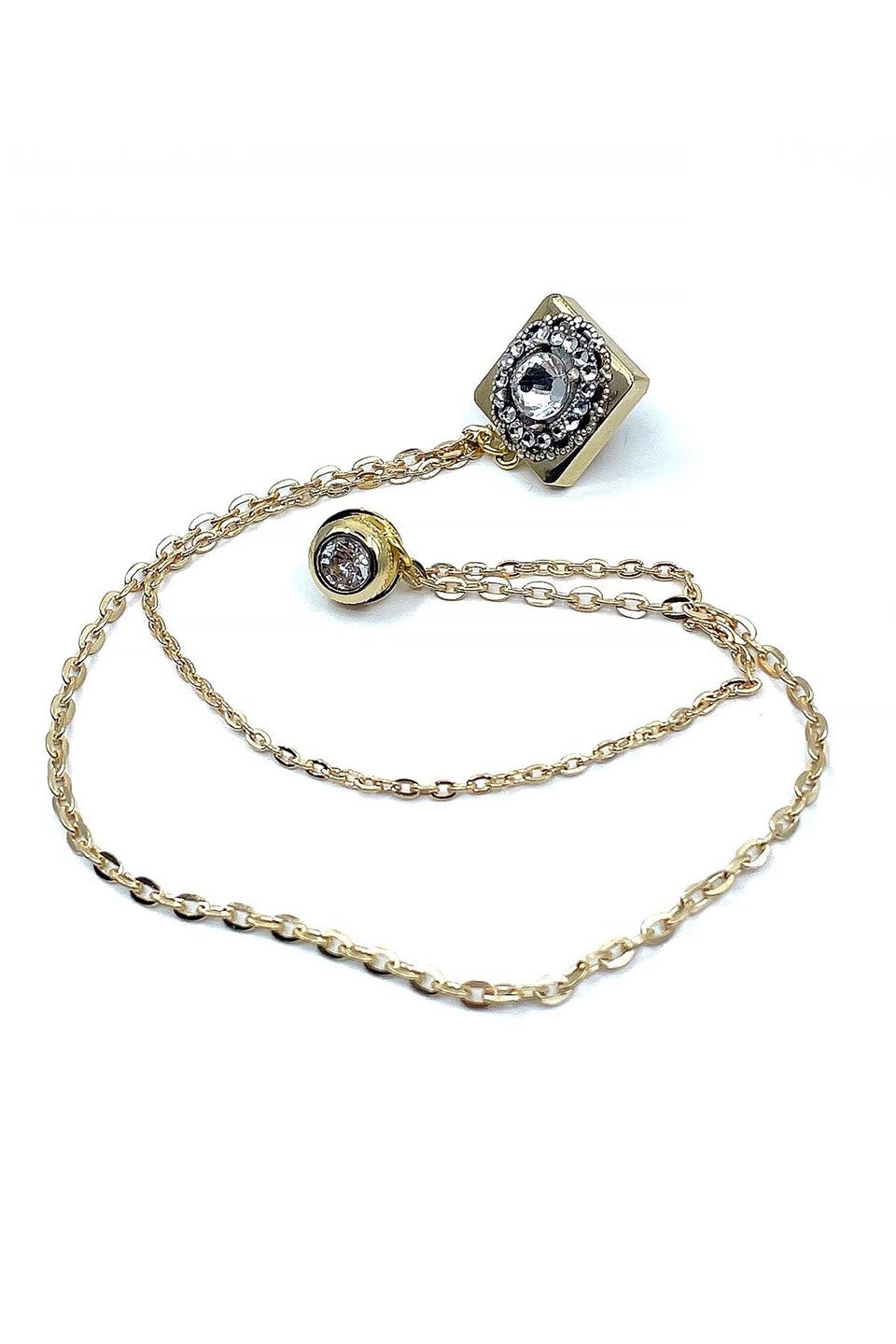 Altın Renk Kristal Taşlı Zincirli Ceket Yaka İğnesi YI374