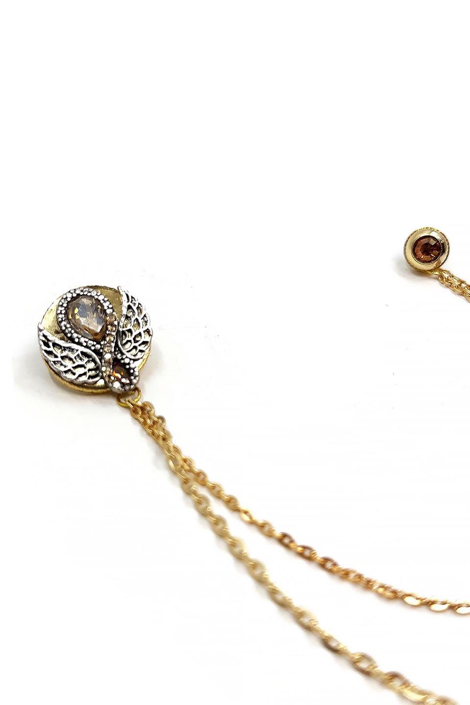 Altın Renk Melek Kanatlı Taşlı Zincirli Ceket Yaka İğnesi YI409