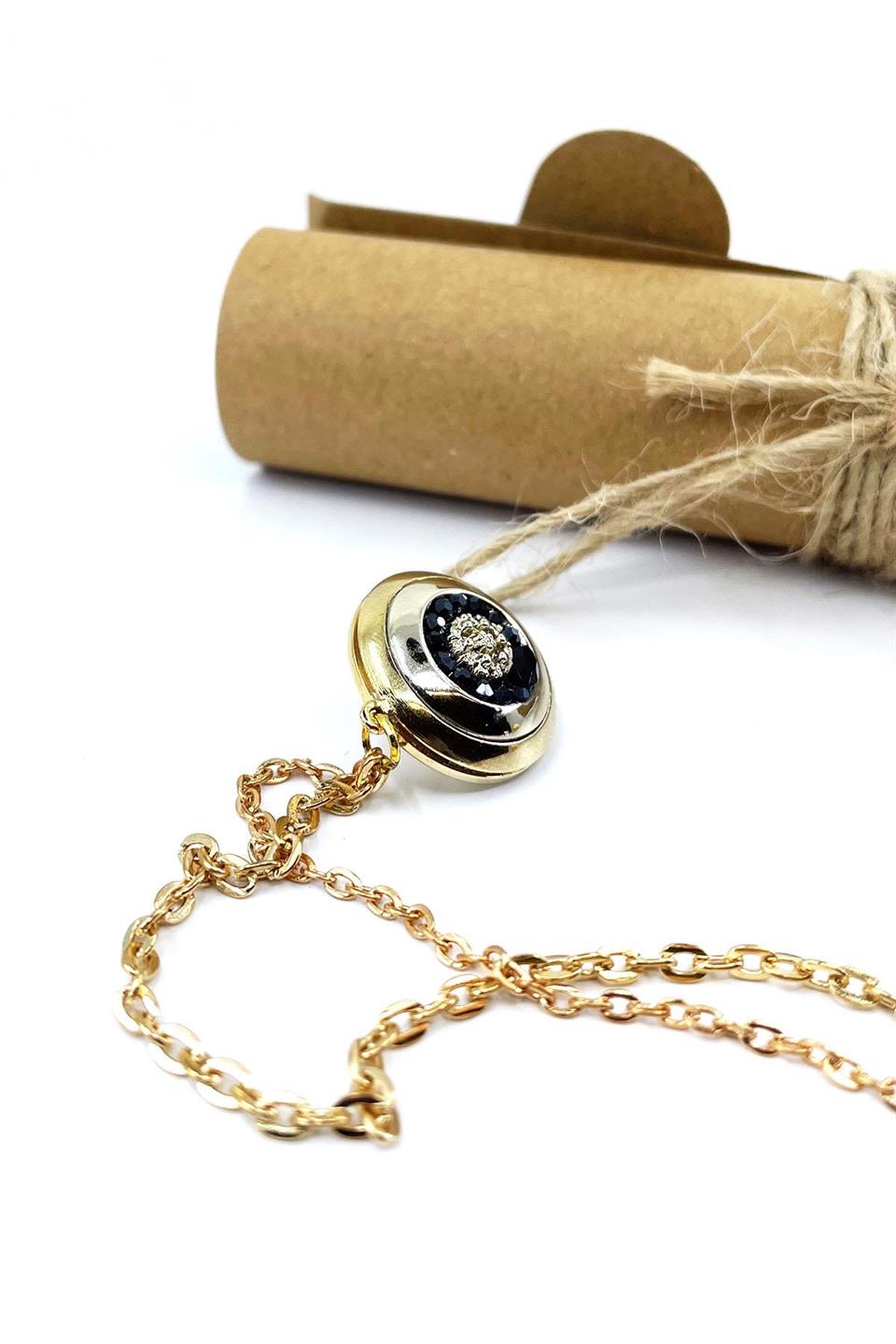 Altın Renk Siyah Taşlı Zincirli Ceket Yaka İğnesi YI395