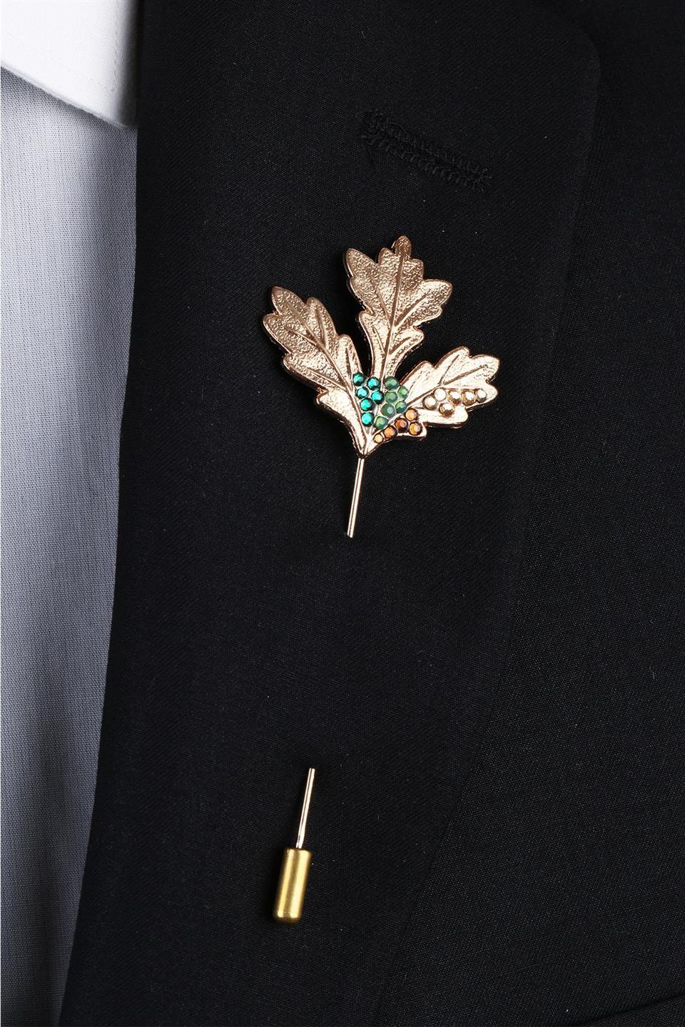 Altın Renk Yaprak Motif Yaka İğnesi YI281