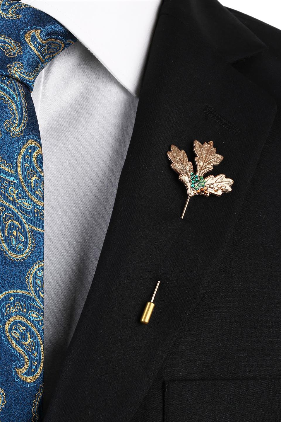 Altın Renk Yaprak Motif Yaka İğnesi YI281