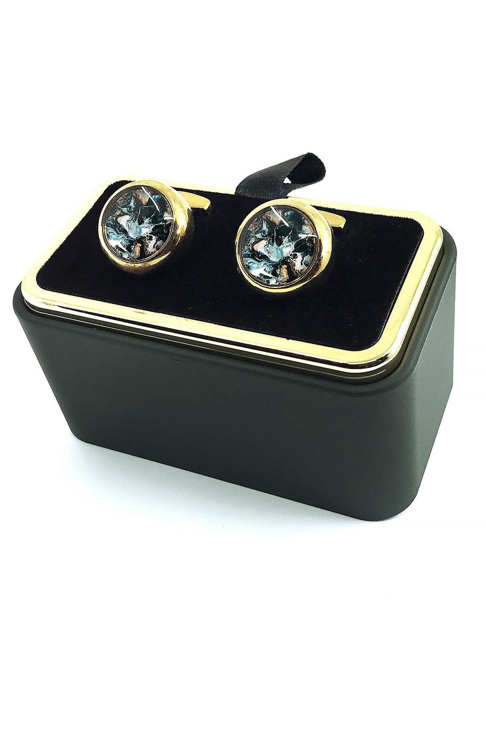 Altın Renk Yuvarlak Renk Detaylı Kol Düğmesi KD1595