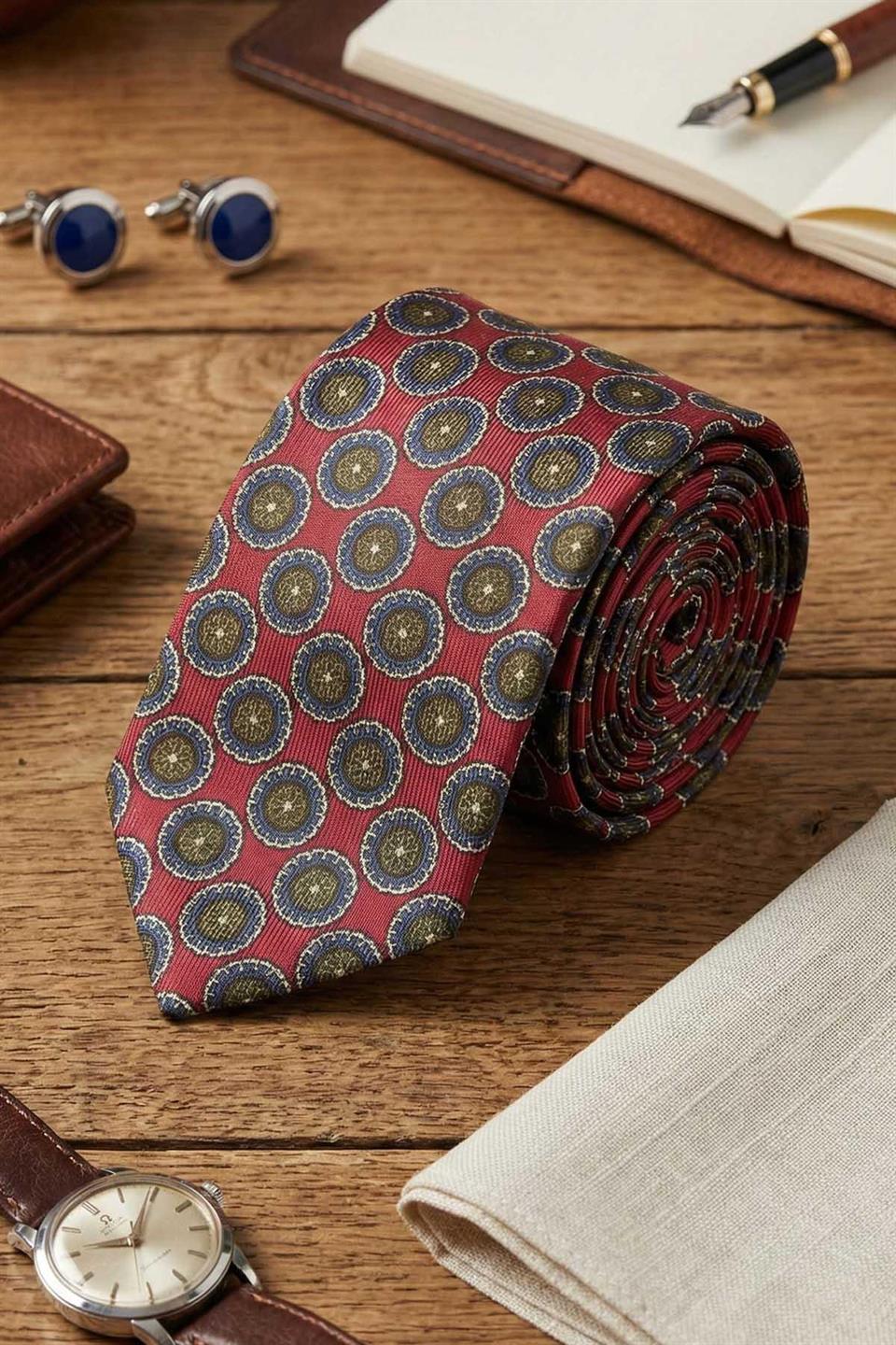 Arbostra Style Bordo Motif Desen İtalyan İpek Kravat İK2224