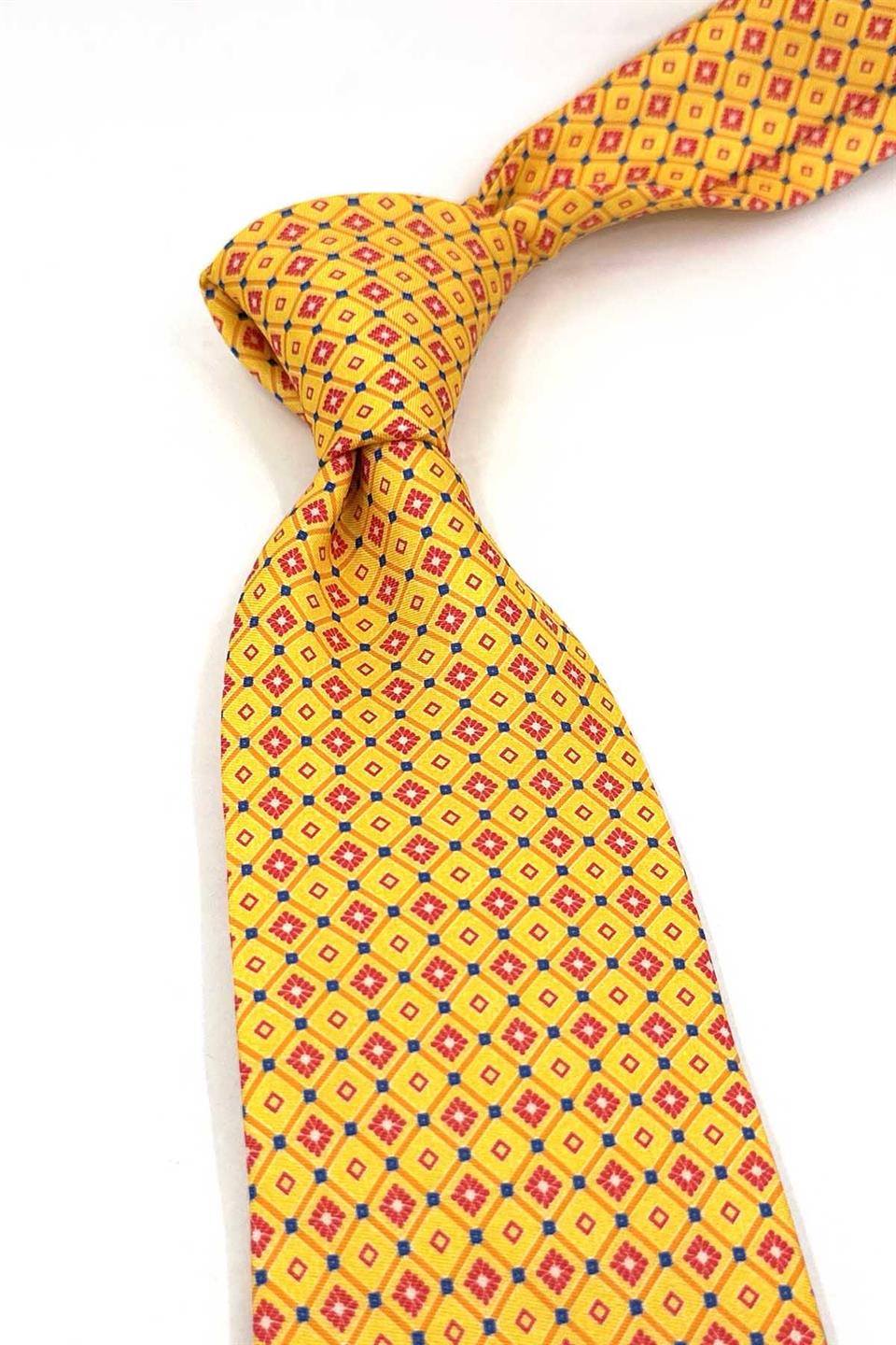 Ardrah Style Sarı Küçük Desen İtalyan İpek Kravat İK1947