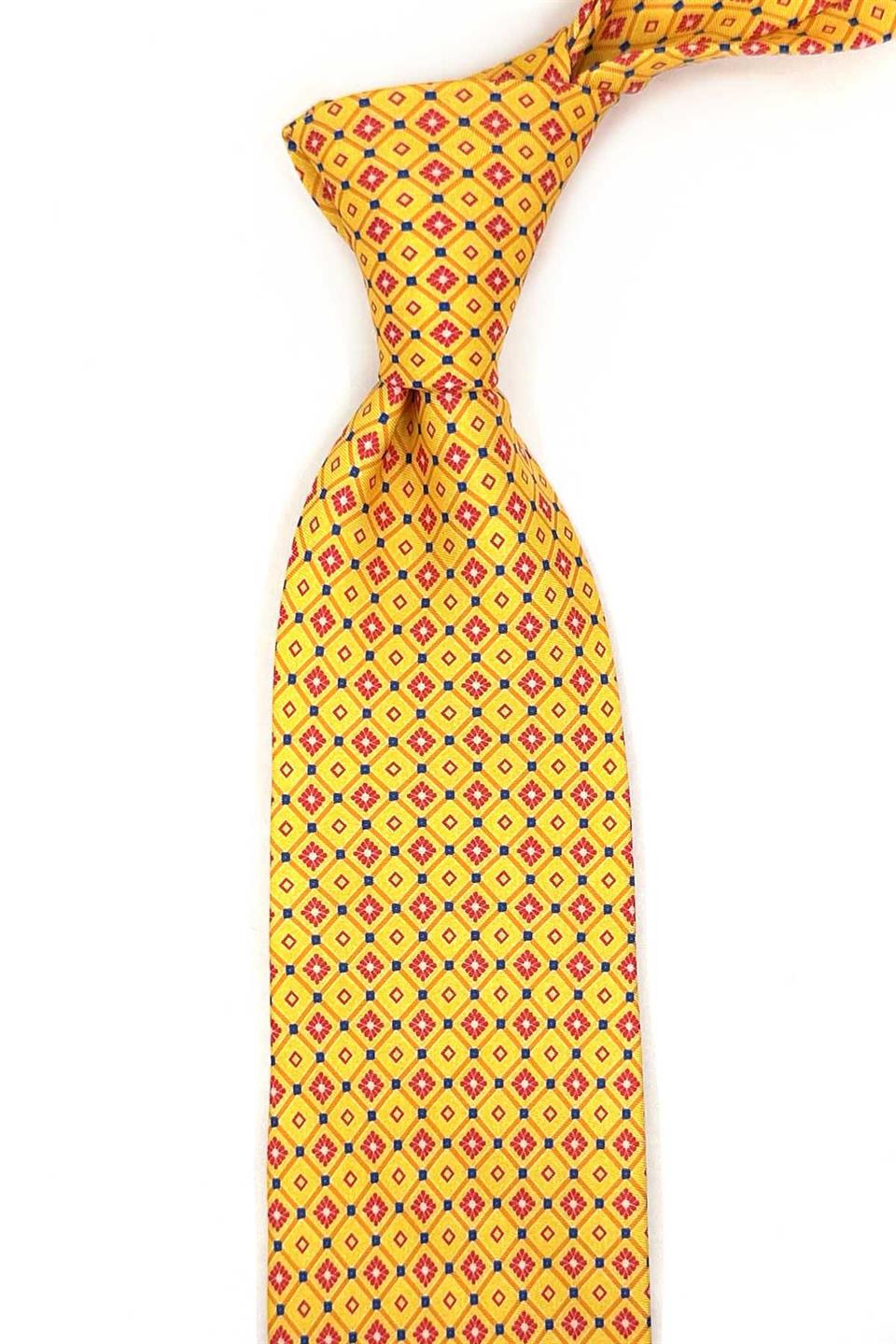 Ardrah Style Sarı Küçük Desen İtalyan İpek Kravat İK1947