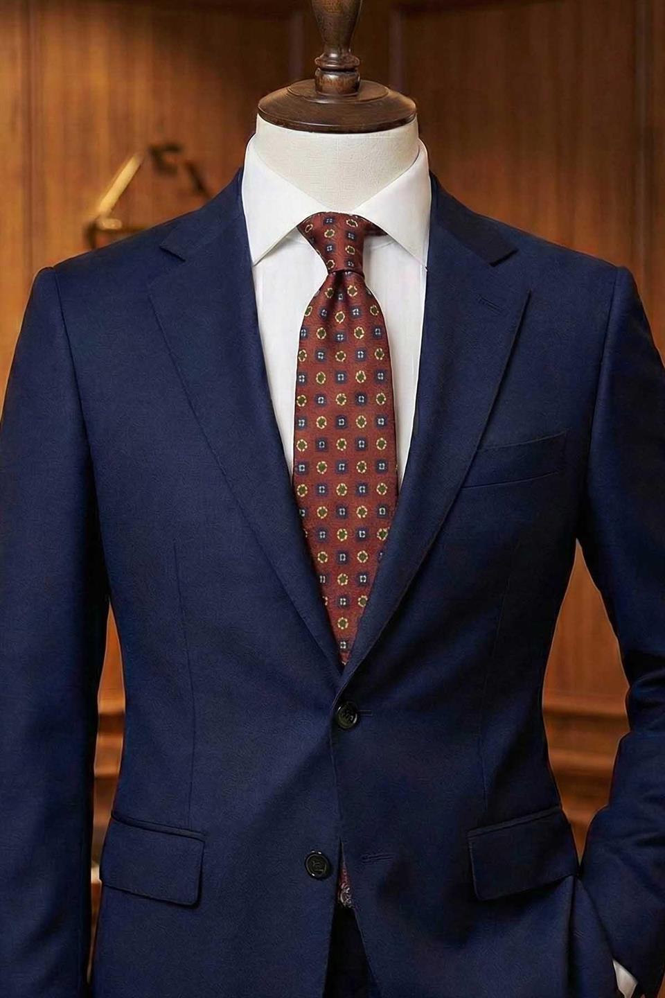 Arosio Style Kiremit Motif Desen İtalyan İpek Kravat İK2233