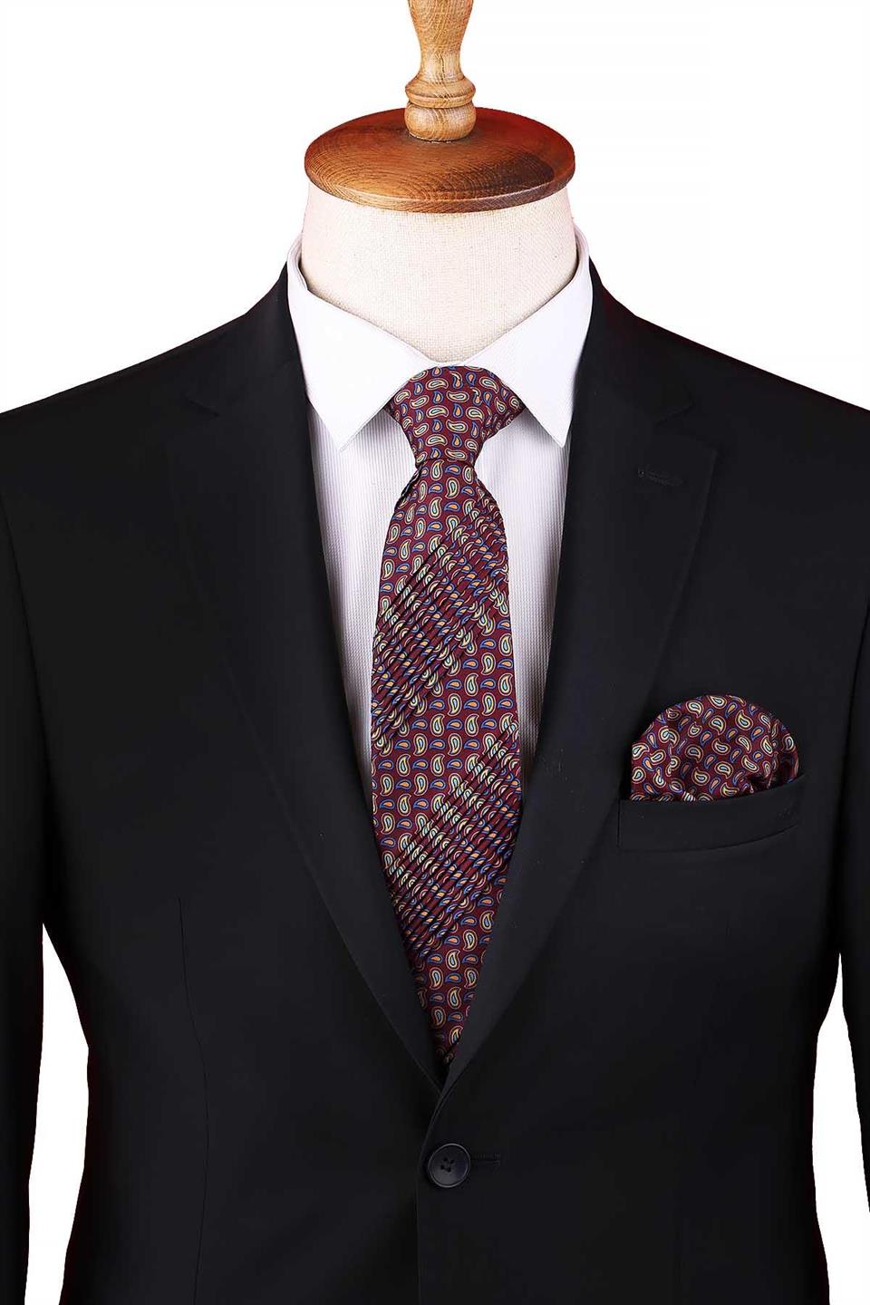 Bagheria Style Mürdüm Şal Desen Piliseli Kravat CRK92