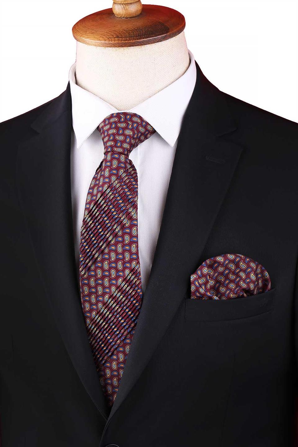 Bagheria Style Mürdüm Şal Desen Piliseli Kravat CRK92