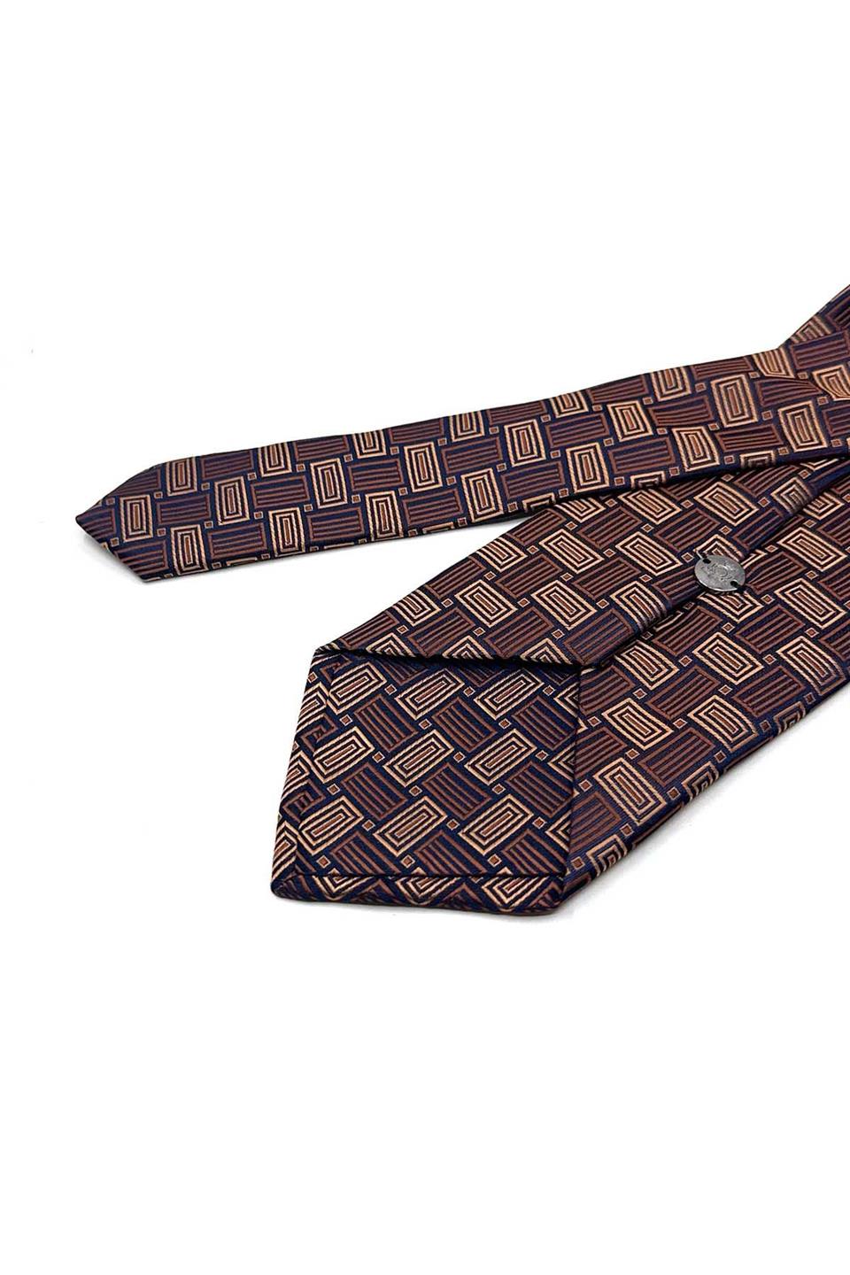 Bakır - Kahverengi Motif Desen Mendilli Klasik Kravat KK13643