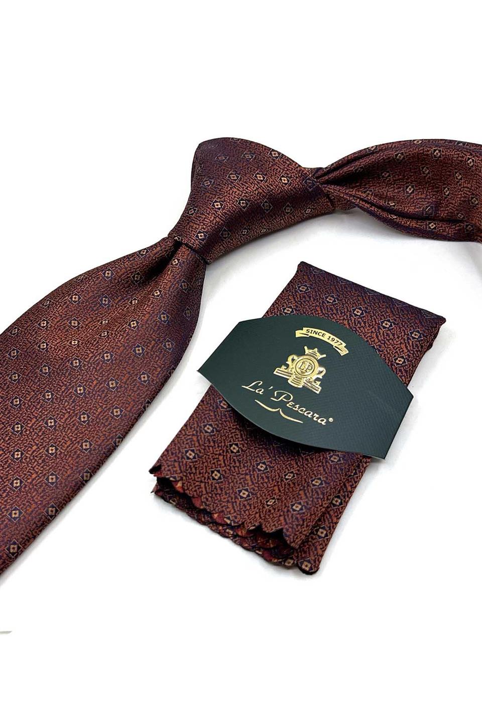 Bakır Küçük Desen Mendilli Klasik Kravat KK13514