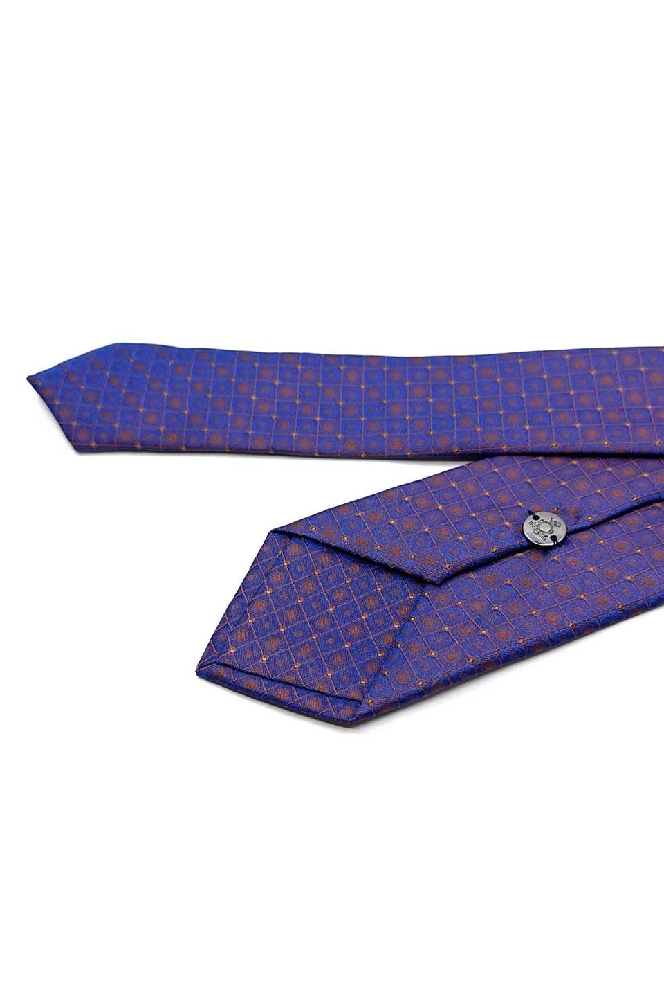 Bakır - Mavi Kare Desen Slim Kravat SK7976