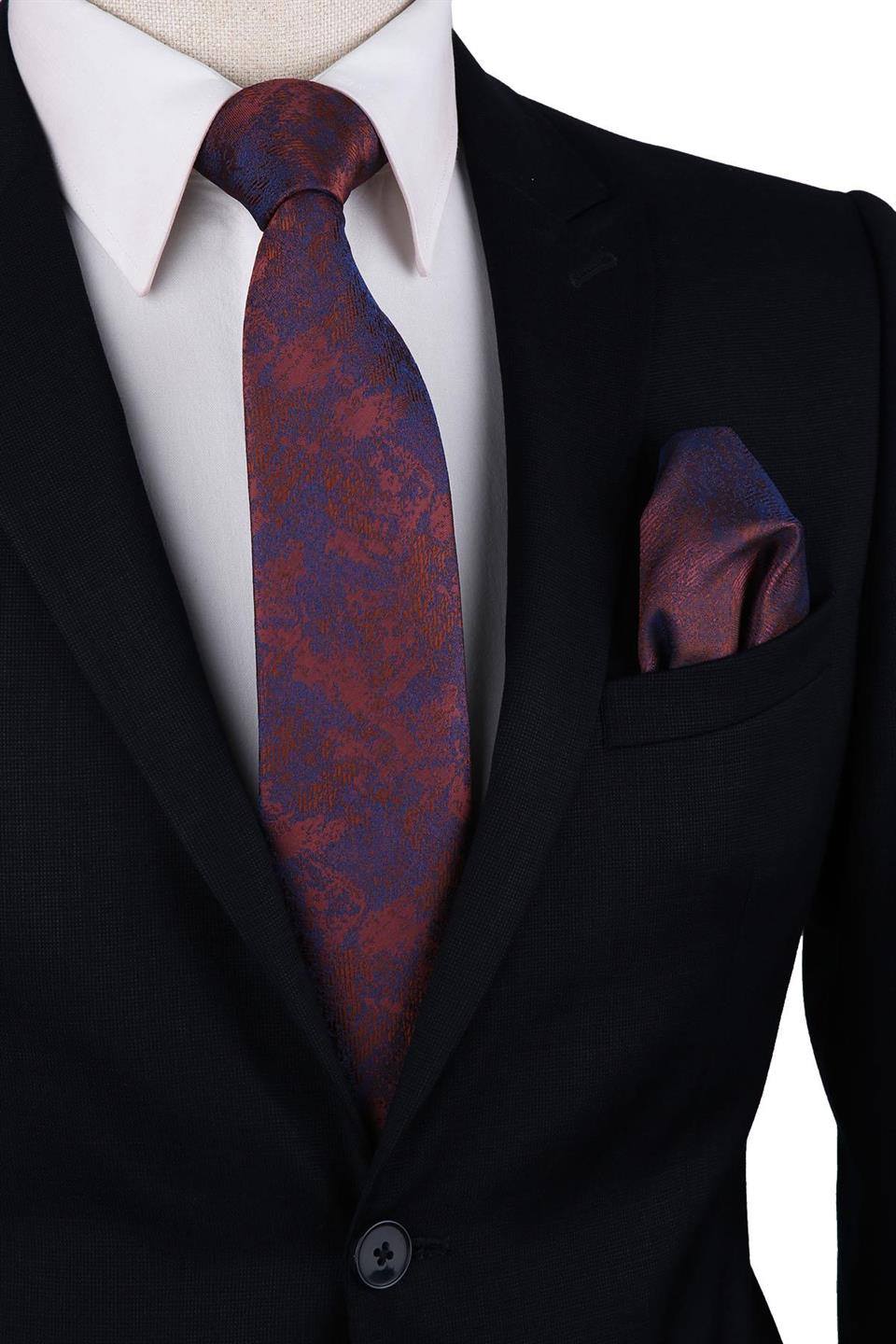 Bakır Renk Motif Desen Mendilli Klasik Kravat KK10199