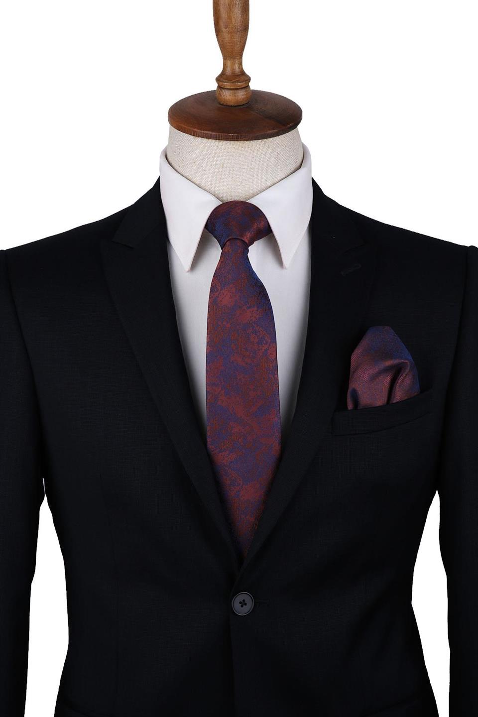 Bakır Renk Motif Desen Mendilli Klasik Kravat KK10199