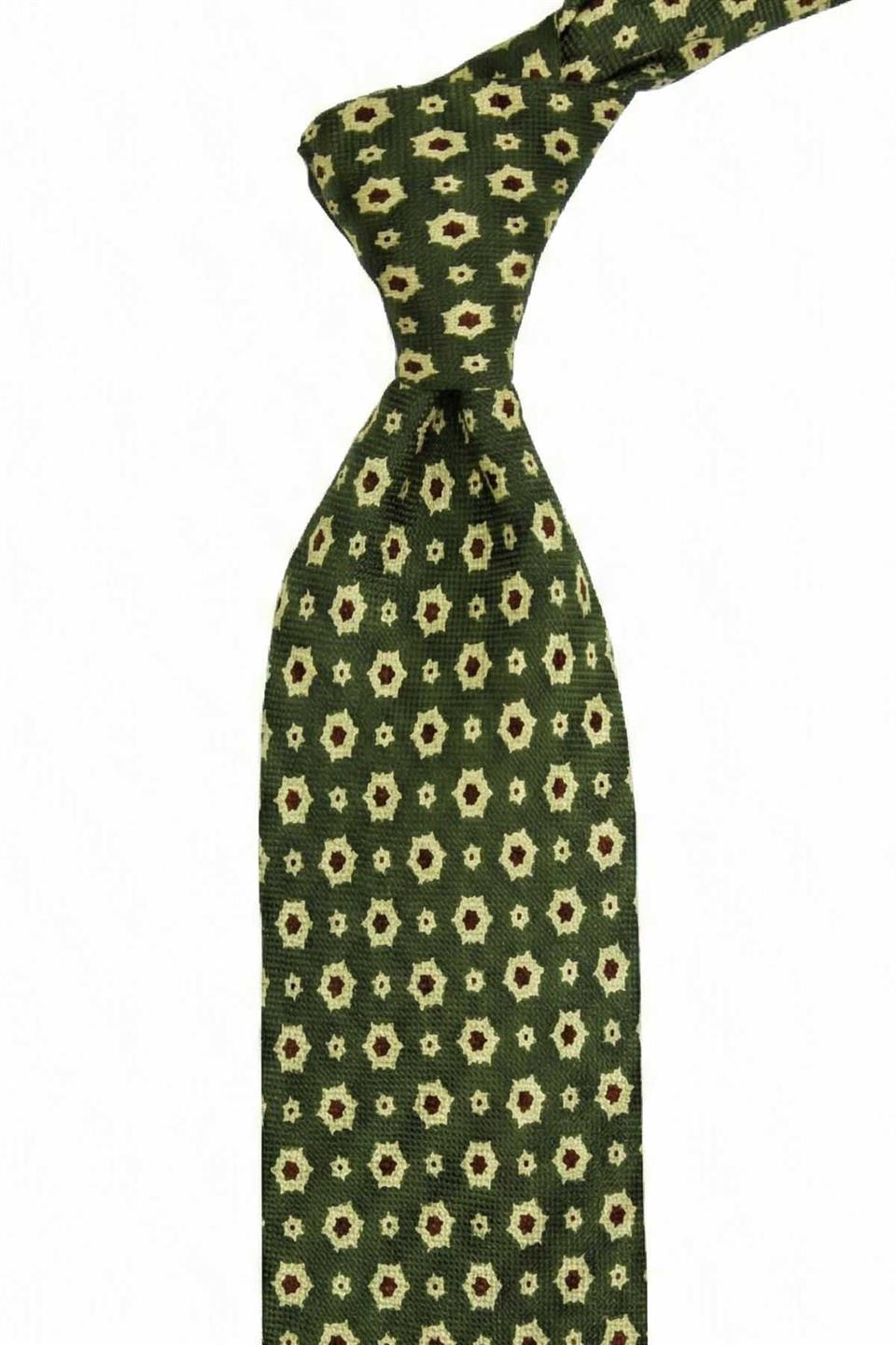 Barrel Style Haki Motif Desen İtalyan İpek Kravat İK2225