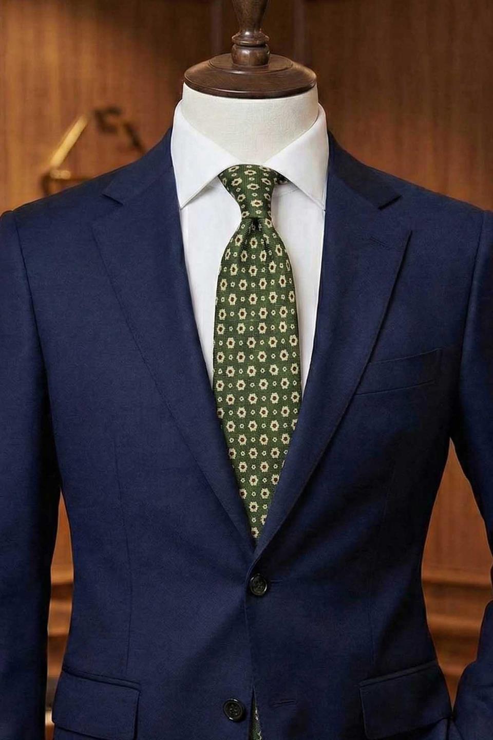 Barrel Style Haki Motif Desen İtalyan İpek Kravat İK2225