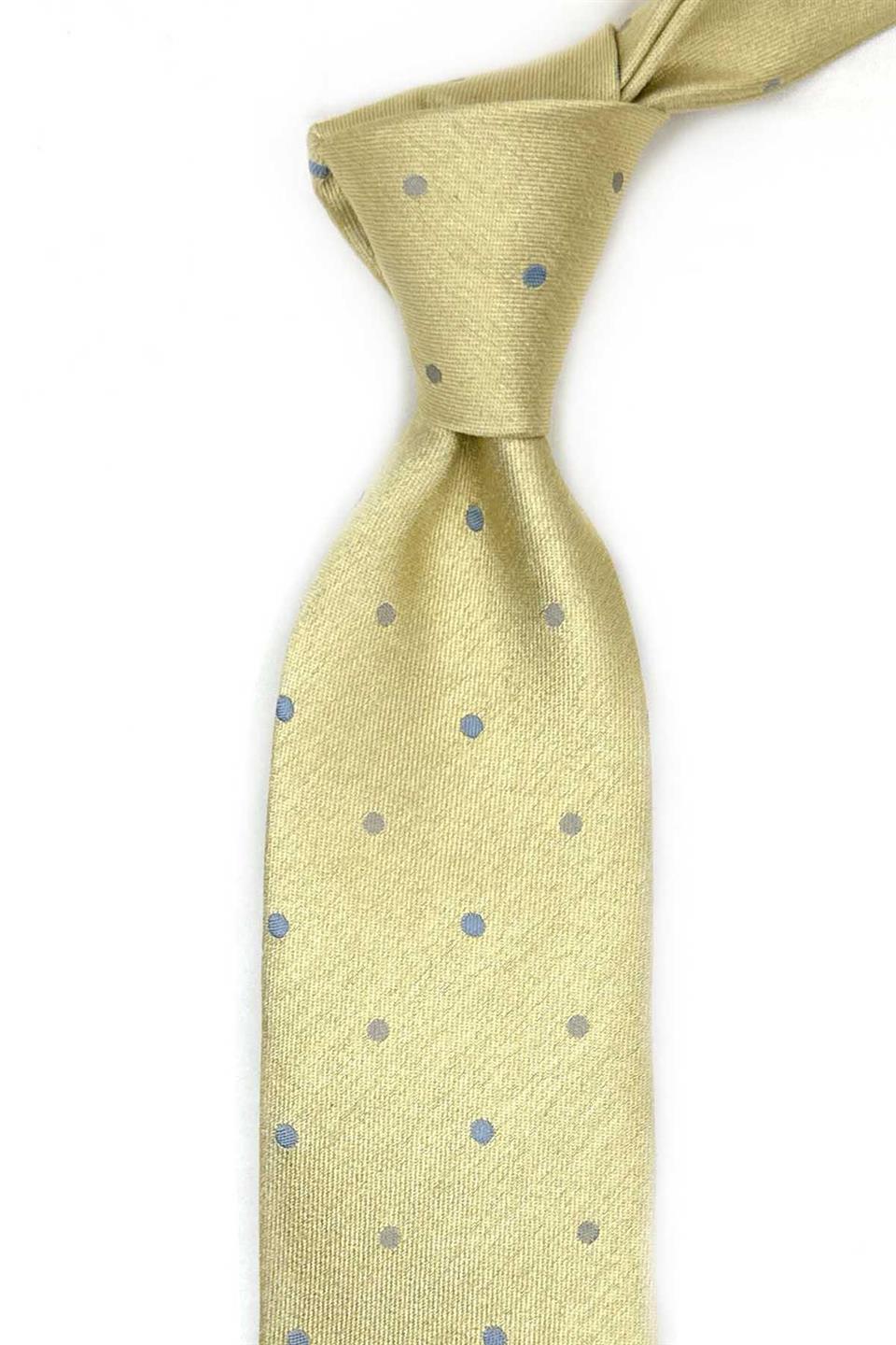 Bassi Style Limon Sarı Puantiye Desen İtalyan İpek Kravat İK1793